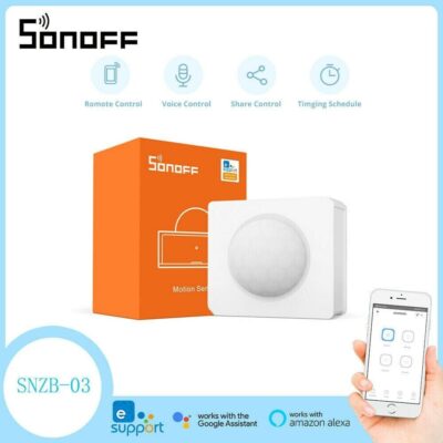 SONOFF SNZB-03 Zigbee motion sensor detecting hallway movement for automated lighting control.