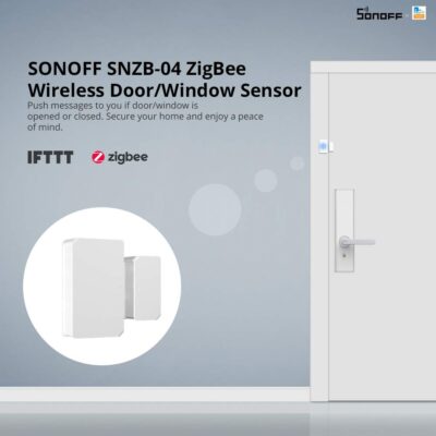 SONOFF SNZB-04 Zigbee sensor on front door for home security alerts in Nairobi, Kenya.