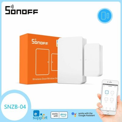 SONOFF SNZB-04 Zigbee sensor on front door for real-time security alerts in Nairobi home setup.
