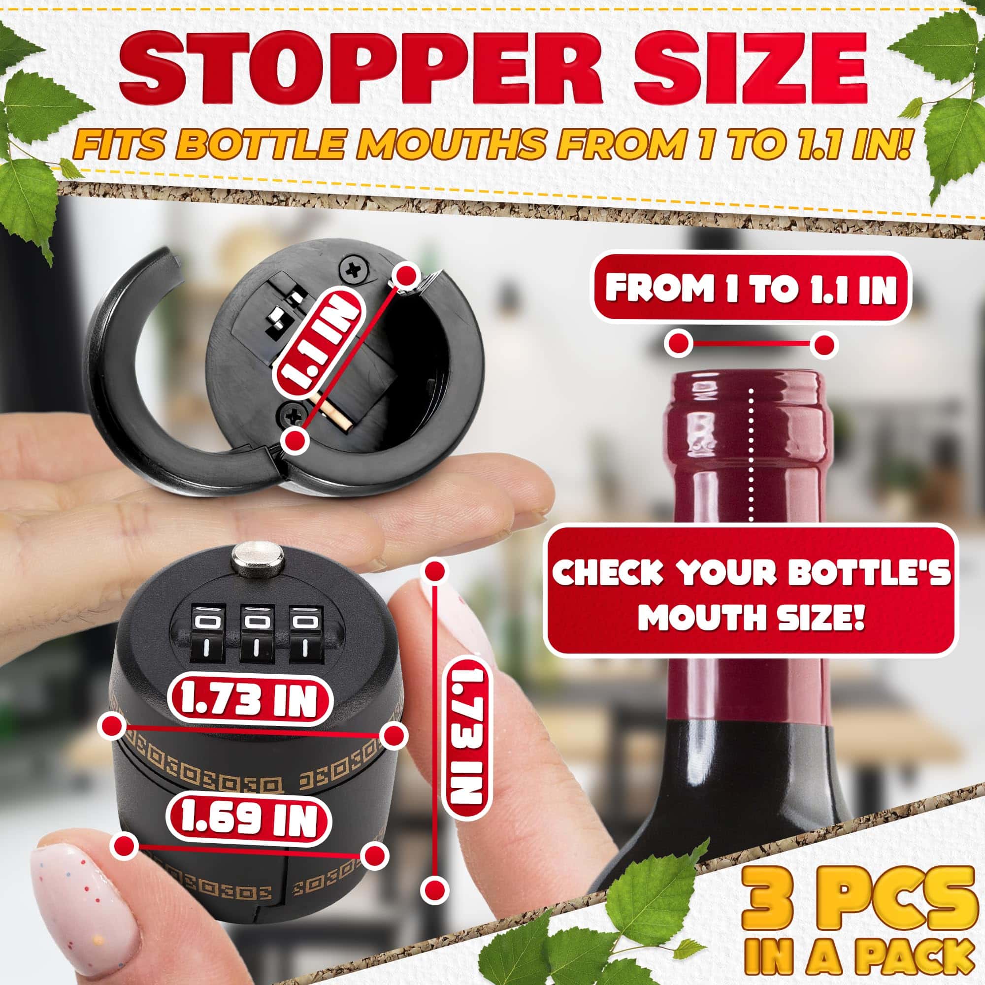 Wine Bottle Lock - 3-Digit Combo Security | ABS Plastic | Bars, Homes, Restaurants | Tamper-Resistant & Resettable Code 4 81ijmvomBjL Secure your wine bottles with this durable ABS plastic combination lock, featuring a resettable 3-digit code. It fits standard wine bottle necks with diameters of 3 to 4 cm (1.2โ1.6 inches) and offers tamper-resistant protection for home or commercial use. Ideal for securing expensive wine, controlling bottle usage, or as a unique gift, it's a practical solution for preventing unauthorized access. ๐ ๏ธKey Features:: โ
Resettable 3-digit combination lock
โ
Strong ABS plastic construction
โ
Fits standard wine bottles (3โ4 cm neck diameter)
โ
Easy to install and remove
โ
Tamper-resistant design
โ
Sleek and modern look
โ
No keys to lose
โ
Reusable and adjustable โฌ๏ธSCROLL DOWN TO SEE DESCRIPTIONโฌ๏ธ