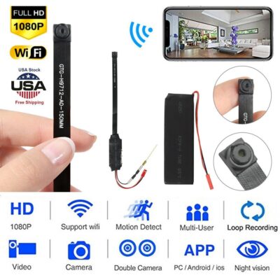 Compact micro nanny spy camera for discreet baby room monitoring with Wi-Fi live streaming and audio recording.