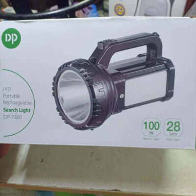 Portable DP LED rechargeable searchlight flashlight Dp7320 for hiking trails, illuminating paths with high lumen output.