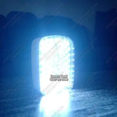 HAKKO HK5860U rechargeable LED lamp lighting up a home during Nairobi power outage.