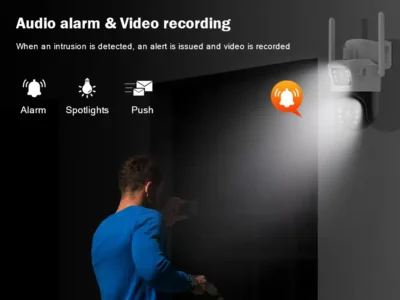 Sd075467e83d840869fd37082bde085d1c This WiFi solar-powered CCTV camera features dual 4MP lenses for comprehensive surveillance, remotely accessible via the V380 Pro app. It offers advanced features like AI human detection, color night vision, and two-way audio, making it ideal for home or business security. It is also suitable for monitoring remote properties like farms or construction sites. 🛠️Key Features: ✅ Dual 4MP lenses for superior imaging ✅ WiFi connectivity for remote access via V380 Pro App ✅ Full-color and infrared night vision up to 20 meters ✅ 355° horizontal and 90° vertical PTZ rotation ✅ PIR motion detection with tracking and audio alarm ✅ IP66 waterproof rating for outdoor durability ✅ Two-way audio communication ✅ Supports SD card (up to 128GB) and cloud storage ✅ 10000mAh rechargeable battery with 24-28 hours standby ✅ Powered by a free solar panel ⬇️SCROLL DOWN TO SEE DESCRIPTION⬇️
