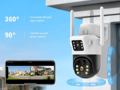 Sde9e4d111054421a8a2f9256bd95b7b2y This WiFi solar-powered CCTV camera features dual 4MP lenses for comprehensive surveillance, remotely accessible via the V380 Pro app. It offers advanced features like AI human detection, color night vision, and two-way audio, making it ideal for home or business security. It is also suitable for monitoring remote properties like farms or construction sites. 🛠️Key Features: ✅ Dual 4MP lenses for superior imaging ✅ WiFi connectivity for remote access via V380 Pro App ✅ Full-color and infrared night vision up to 20 meters ✅ 355° horizontal and 90° vertical PTZ rotation ✅ PIR motion detection with tracking and audio alarm ✅ IP66 waterproof rating for outdoor durability ✅ Two-way audio communication ✅ Supports SD card (up to 128GB) and cloud storage ✅ 10000mAh rechargeable battery with 24-28 hours standby ✅ Powered by a free solar panel ⬇️SCROLL DOWN TO SEE DESCRIPTION⬇️