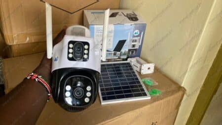buy dual lens 4g solar camera gsm SIM card cctv with 2 dual eyes kenya 8 Monitor your property without Wi-Fi or KPLC power using this 4G solar-powered CCTV camera. It features dual 4MP lenses, one with adjustable focus and the other with automatic tracking, providing comprehensive coverage. With infrared and full-color night vision, PIR motion detection, and two-way communication, it ensures clear surveillance day and night. Ideal for remote locations, farms, and construction sites, it offers easy remote access via the V380 Pro app and robust IP66 waterproofing. This camera is made of durable waterproof material and is perfect for farms, construction sites, remote homes, and large estates. 🛠️Key Features: ✅ Dual 4MP lenses for simultaneous monitoring✅ 4G GSM connectivity; requires SIM card (e.g., Safaricom, Airtel)✅ Solar-powered with a 10000mAh internal battery✅ Remote access and control via V380 Pro App✅ 360° horizontal and 90° vertical PTZ rotation (lower lens)✅ Infrared and full-color night vision up to 20m✅ PIR motion detection with tracking and audio alarm✅ IP66 waterproof rating for outdoor use✅ Two-way audio communication✅ Supports micro SD card up to 128GB (not included) ⬇️SCROLL DOWN TO SEE DESCRIPTION⬇️