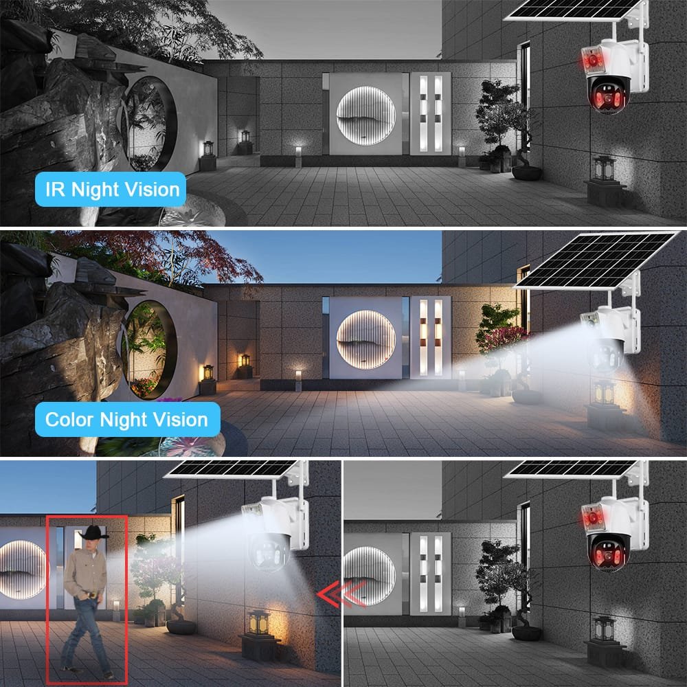 WhatsApp Image 2024 02 09 at 5.38.21 PM 1 Monitor your property without Wi-Fi or KPLC power using this 4G solar-powered CCTV camera. It features dual 4MP lenses, one with adjustable focus and the other with automatic tracking, providing comprehensive coverage. With infrared and full-color night vision, PIR motion detection, and two-way communication, it ensures clear surveillance day and night. Ideal for remote locations, farms, and construction sites, it offers easy remote access via the V380 Pro app and robust IP66 waterproofing. This camera is made of durable waterproof material and is perfect for farms, construction sites, remote homes, and large estates. 🛠️Key Features: ✅ Dual 4MP lenses for simultaneous monitoring✅ 4G GSM connectivity; requires SIM card (e.g., Safaricom, Airtel)✅ Solar-powered with a 10000mAh internal battery✅ Remote access and control via V380 Pro App✅ 360° horizontal and 90° vertical PTZ rotation (lower lens)✅ Infrared and full-color night vision up to 20m✅ PIR motion detection with tracking and audio alarm✅ IP66 waterproof rating for outdoor use✅ Two-way audio communication✅ Supports micro SD card up to 128GB (not included) ⬇️SCROLL DOWN TO SEE DESCRIPTION⬇️