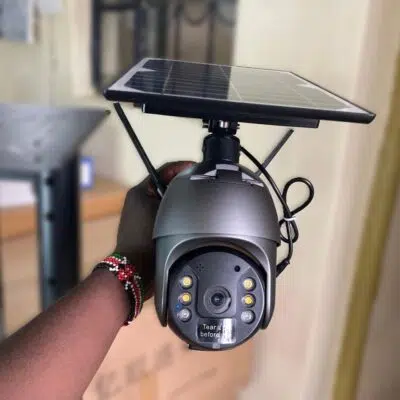 UBOX 4G Solar CCTV Camera monitoring farm livestock with SIM card connectivity for remote alerts.