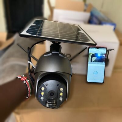 UBOX 4G Solar CCTV Camera monitoring remote farm at night with blacklight full-color vision for enhanced security.