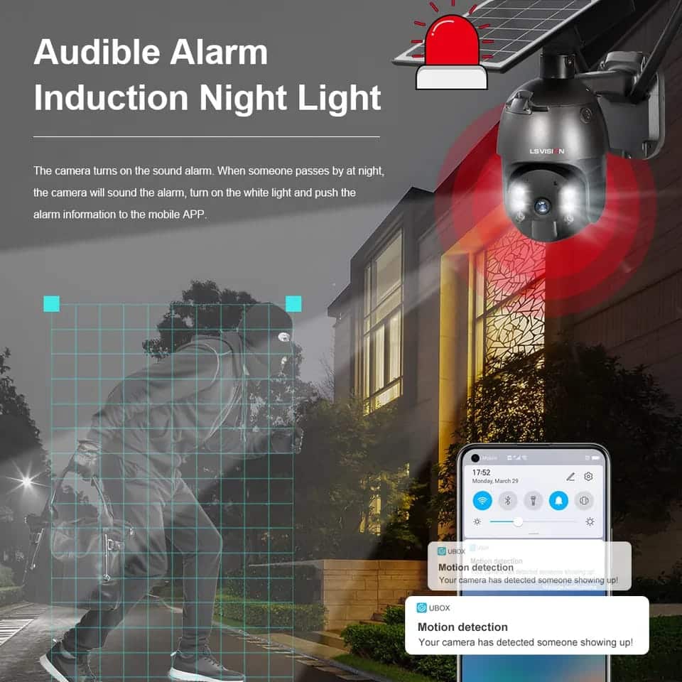 UBOX 4G Solar Camera | PTZ 1080p SIM | Outdoor Farm & Garden Security | Dual Alarm, 2-Way Audio, IP65 3 WhatsApp Image 2024 03 03 at 12.55.23 AM The UBOX 4G Solar CCTV Camera offers flexible, remote security with SIM card connectivity and solar power. It features 4MP HD video, dual alarm detection, and two-way audio, making it ideal for farms, gardens, and remote locations. This camera is perfect for property monitoring, livestock surveillance, construction site security, remote infrastructure monitoring, and off-grid property protection.
๐ ๏ธKey Features: โ
SIM card enabled for any Kenyan network
โ
Dual alarm detection (PIR sensor and radar)
โ
4MP HD 1920*1080P video resolution
โ
Blacklight full-color imaging in low light
โ
Built-in microphone and loudspeaker for two-way audio
โ
Ultra-low power standby, wakes in 0.2 seconds
โ
Cloud and local storage options
โ
IP65 weatherproof rating for outdoor use
โ
355ยฐ pan and 100ยฐ tilt for wide coverage โฌ๏ธSCROLL DOWN TO SEE DESCRIPTIONโฌ๏ธ
