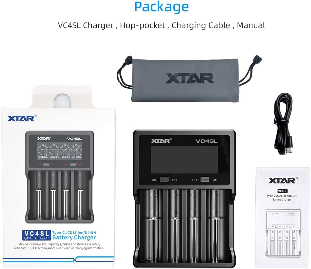 XTAR VC4SL Flashlight Battery Charger XTAR VC4SL charging 18650 batteries for flashlight use in Nairobi security patrols