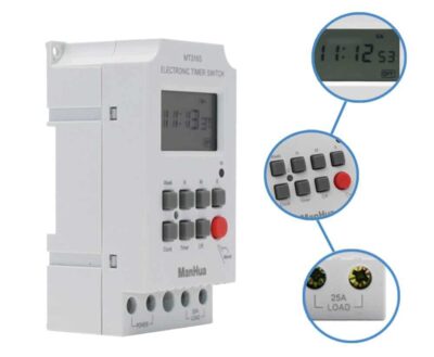 ManHua MT316S digital timer switch on DIN rail for lighting control in Nairobi, Kenya.