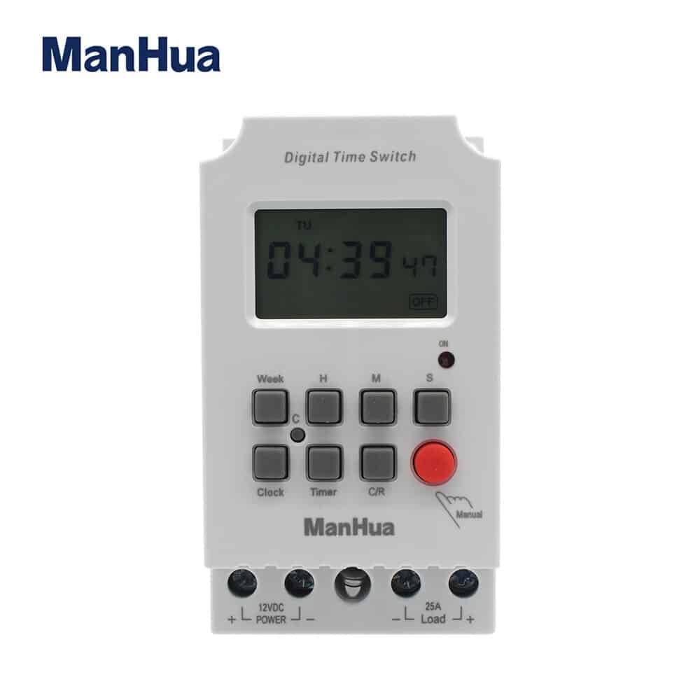 Manhua MT316S 12V DC Timer Switch with seconds | Automate Lighting, Solar, Irrigation, Motors | Daily/Weekly Cycle Control 5 Manhua MT316s 12 vdc wiring diagram3 Automate your low-voltage electrical systems with the Manhua MT316s 12V DC Digital Timer Switch. Ideal for lighting, solar heating, irrigation, and motors, this switch offers daily or weekly ON/OFF programming for precise control. It features a 25A 60VDC control output and up to 28 ON/OFF settings per day, making it perfect for solar power systems, irrigation, and lighting automation. ๐ ๏ธKey Features: โ
Model Number: MT316s โ
Voltage: 12VDC โ
Control Output: 25A 60VDC (resistive load) โ
Max Switching Time: 28 ON/OFF per day โ
Mechanical Life: โค3000,000 times โ
Internal Battery: 1.2VDC/40mAh rechargeable (3-year life) โ
Timing Error: โค0.2s/day โ
Temperature Range: -25โ to 60โ โ
Display: LCD โ
Brand: Manhua โฌ๏ธSCROLL DOWN TO SEE DESCRIPTIONโฌ๏ธ