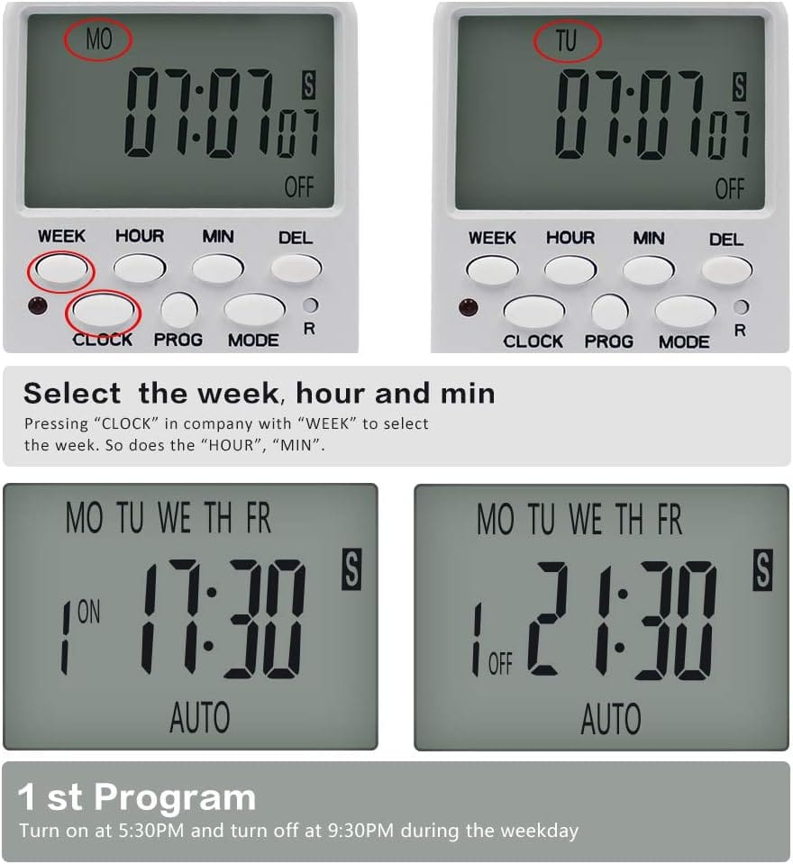 Manhua 16A Programmable Timer Plug Socket – Plug Play Timer for Lights Fridge School Bells 2 Automate your appliances effortlessly with the Manhua 16A Programmable Timer Plug. This plug-and-play device allows for hourly, daily, or weekly scheduling of various appliances. It's ideal for homes, schools, shops, and farms, offering easy control and energy savings. Popular uses include scheduling lights, fridges, and school bells.
🛠️Key Features: ✅ Automate with hourly, daily, or weekly schedules.
✅ Simple plug-and-play setup, no tools required.
✅ Ideal for automating school bells and class changes.
✅ Controls lights, fridges, fans, Wi-Fi routers, and more.
✅ Silent operation with no ticking or clicking.
✅ Built-in memory backup for settings during power cuts.
✅ 16A capacity suits most home and office devices.
✅ Easy-to-read LCD screen for quick programming. ⬇️SCROLL DOWN TO SEE DESCRIPTION⬇️