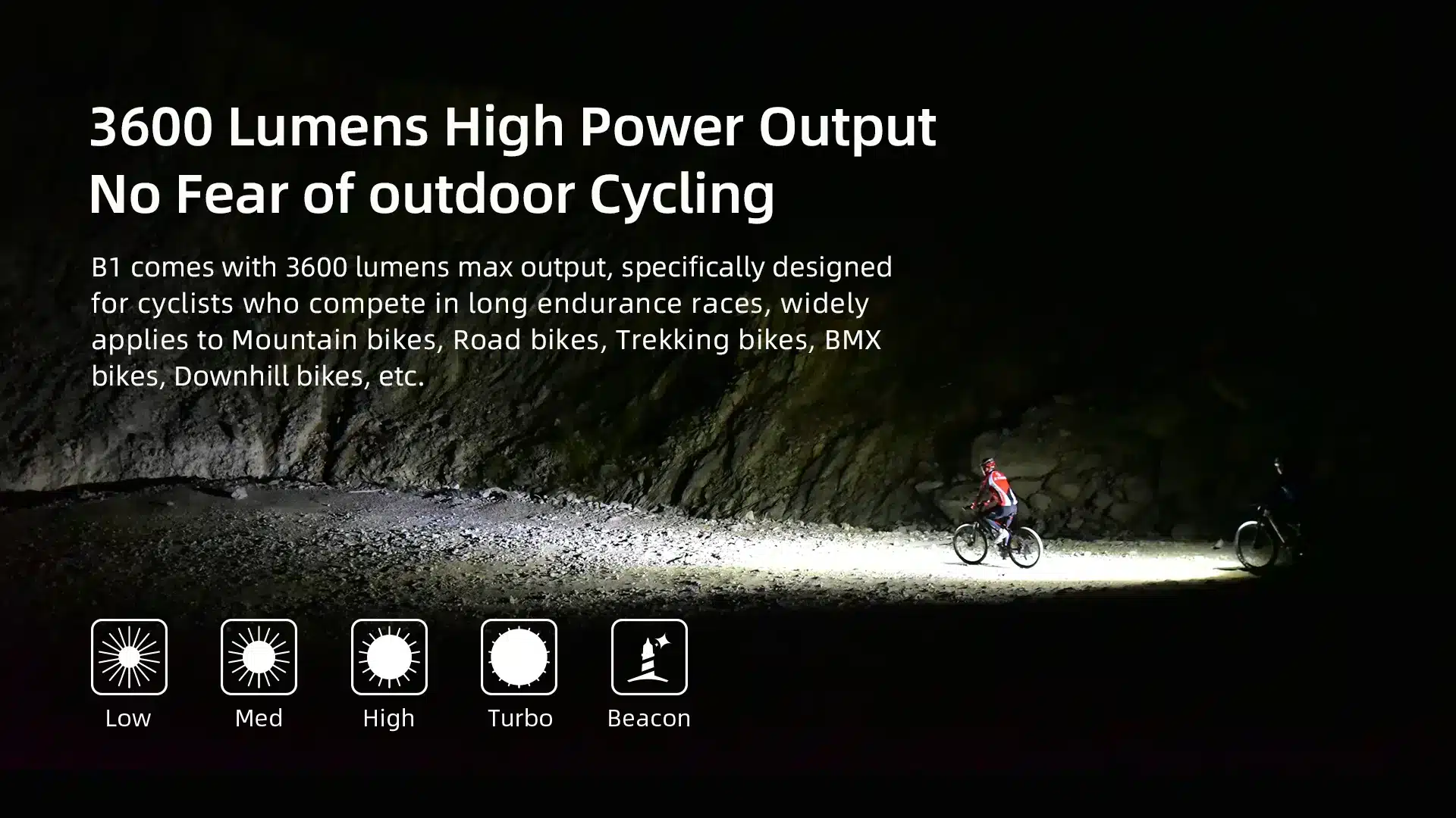 03 7f82af6f 9d4d 444c 8770 3d93b76618e8 Illuminate your ride with the WUBEN B1, a powerful rechargeable bicycle light boasting 3600 lumens and a 179-meter beam throw. Its IP65 waterproof build and wireless remote offer convenience and reliability in all conditions. Ideal for night riding, commuting, and security patrols.
🛠️Key Features:: ✅ Super Bright 3600 Lumens Output
✅ Long Beam Throw – 179 Metres
✅ 180° Wide Beam Spread
✅ Wireless Remote Controller
✅ 6600mAh Rechargeable Battery
✅ IP65 Waterproof
✅ Five Lighting Modes
✅ Lightweight and Portable – 164g
✅ 1m Drop Resistance ⬇️SCROLL DOWN TO SEE DESCRIPTION⬇️