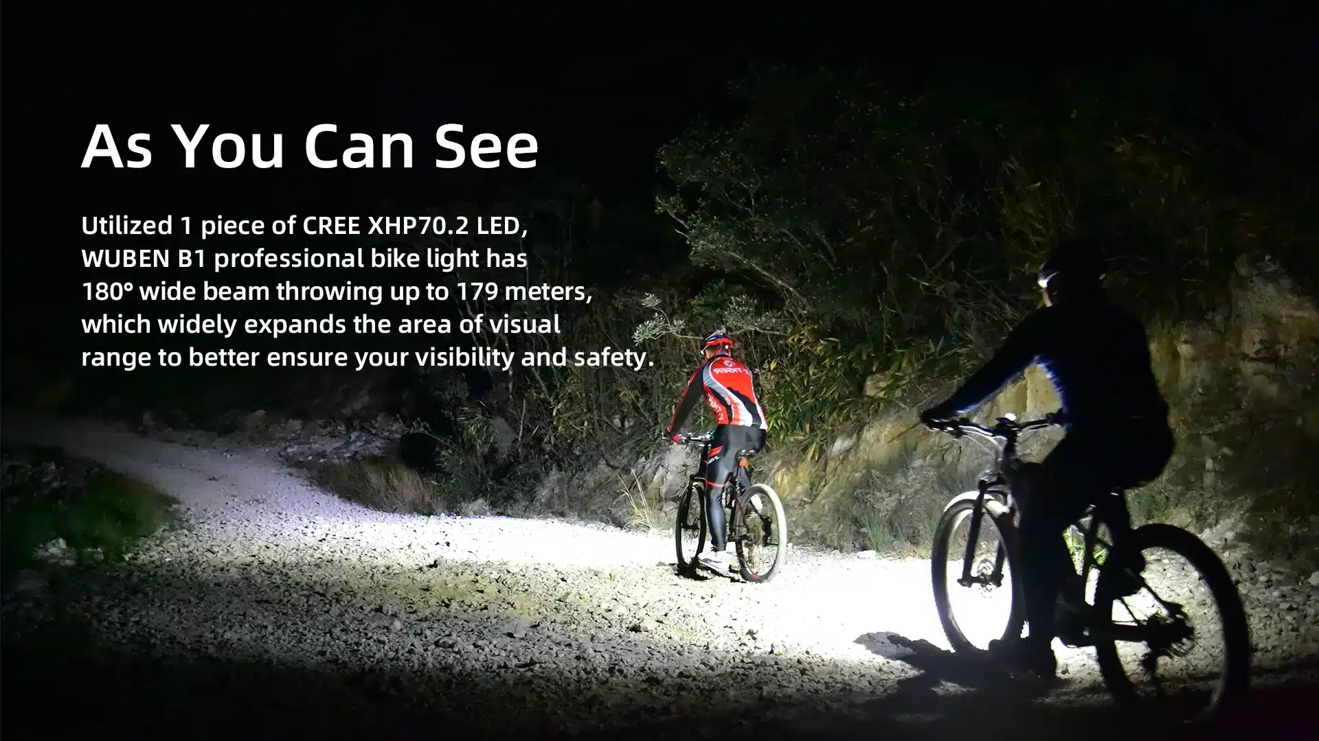 05 06bd36c5 e204 48b1 9877 8a1efef8d77d Illuminate your ride with the WUBEN B1, a powerful rechargeable bicycle light boasting 3600 lumens and a 179-meter beam throw. Its IP65 waterproof build and wireless remote offer convenience and reliability in all conditions. Ideal for night riding, commuting, and security patrols.
🛠️Key Features:: ✅ Super Bright 3600 Lumens Output
✅ Long Beam Throw – 179 Metres
✅ 180° Wide Beam Spread
✅ Wireless Remote Controller
✅ 6600mAh Rechargeable Battery
✅ IP65 Waterproof
✅ Five Lighting Modes
✅ Lightweight and Portable – 164g
✅ 1m Drop Resistance ⬇️SCROLL DOWN TO SEE DESCRIPTION⬇️