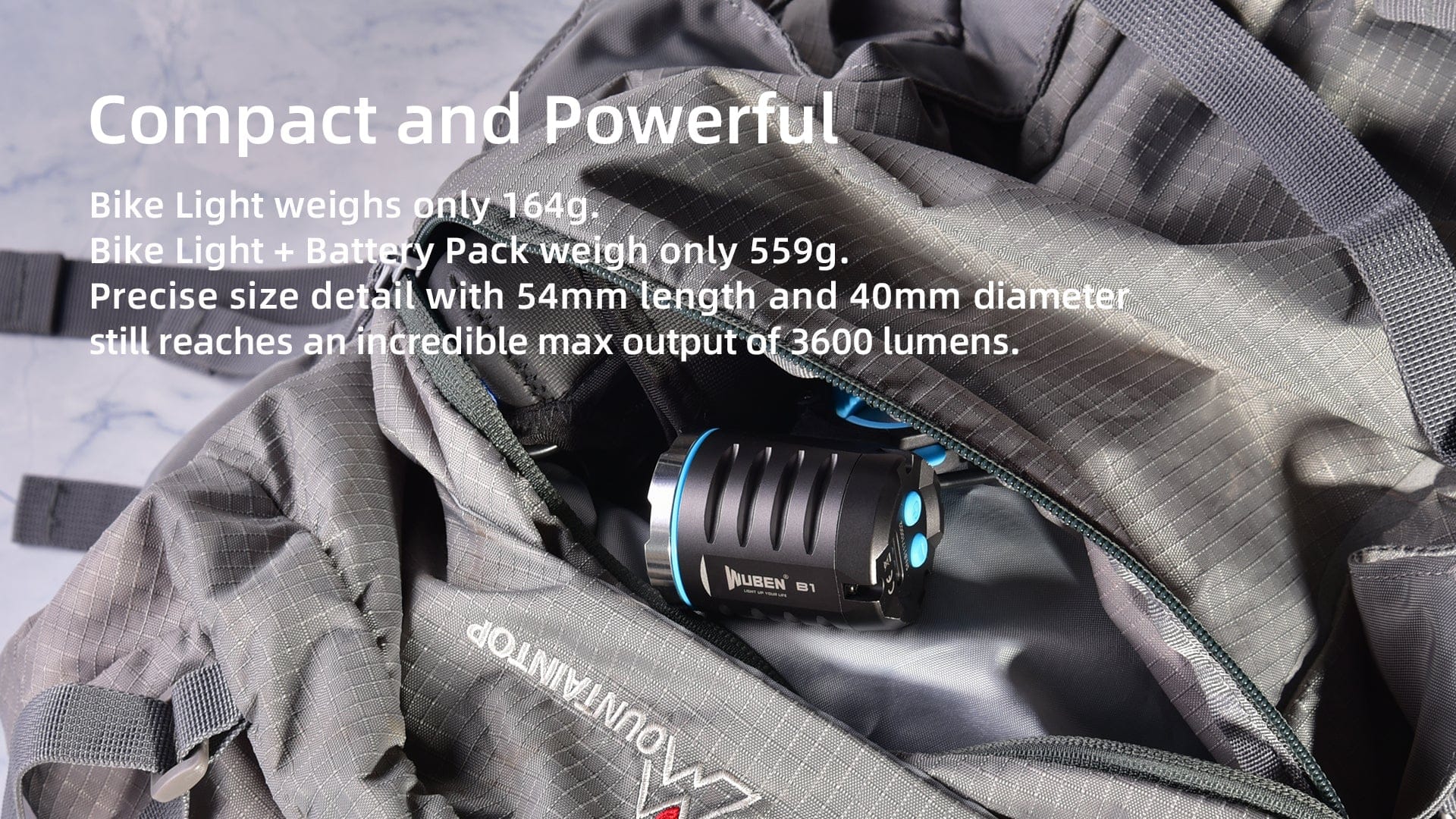 10 db371706 f30a 4e0a a597 a098ffb8b904 Illuminate your ride with the WUBEN B1, a powerful rechargeable bicycle light boasting 3600 lumens and a 179-meter beam throw. Its IP65 waterproof build and wireless remote offer convenience and reliability in all conditions. Ideal for night riding, commuting, and security patrols.
🛠️Key Features:: ✅ Super Bright 3600 Lumens Output
✅ Long Beam Throw – 179 Metres
✅ 180° Wide Beam Spread
✅ Wireless Remote Controller
✅ 6600mAh Rechargeable Battery
✅ IP65 Waterproof
✅ Five Lighting Modes
✅ Lightweight and Portable – 164g
✅ 1m Drop Resistance ⬇️SCROLL DOWN TO SEE DESCRIPTION⬇️