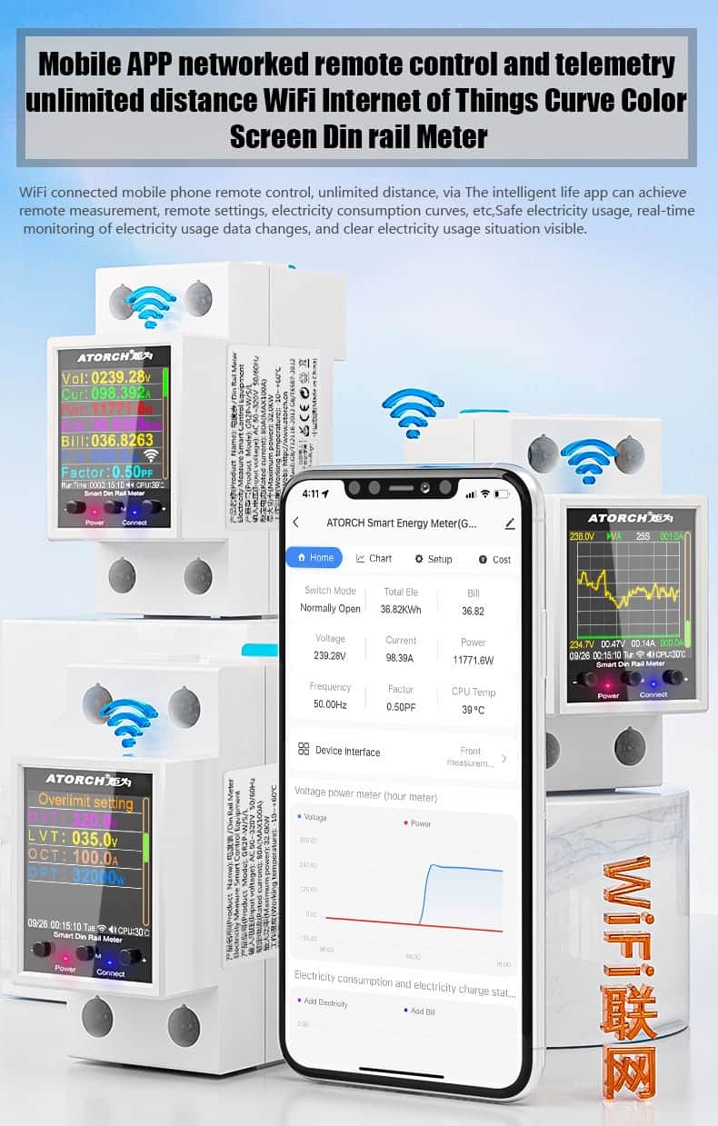 Atorch GR2PWS WiFi Smart Energy Meter Tuya Smartlife APP 100A 3600W 34 The Tuya/Smart Life Smart Energy Meter GR2PWS offers advanced control over your electricity consumption. Monitor real-time usage, track costs, and set automatic power-off thresholds via the Tuya or Smart Life app. This device is ideal for managing energy in rental properties or for optimizing household efficiency, with features like emergency power cut-off for appliance protection. It's perfect for smart home integration, energy bill monitoring, and appliance safety, commonly used in homes and rental units. 🛠️Key Features::: ✅ Real-time monitoring of voltage, current, and power usage. ✅ Historical energy data with daily, weekly, and yearly graphs. ✅ Emergency power cut-off during voltage fluctuations for appliance safety. ✅ Customizable over-voltage and under-voltage safety limits. ✅ Power cost tracking with user-set price per kWh. ✅ Automatic power-off when a set kWh threshold is reached. ✅ Scheduling and timer functions for automatic power control. ✅ Operates reliably in temperatures from -20°C to +60°C. ✅ Connects via 2.4G WiFi for remote app access. ⬇️SCROLL DOWN TO SEE DESCRIPTION⬇️