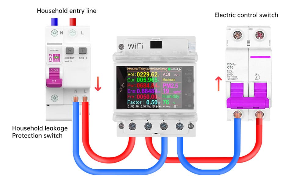 2b17087b 496b 4237 a2bb a23748c8ba60. CR00970600 PT0 SX970 V1 Monitor and control your electricity usage with the Atorch AT4PW WiFi Smart Energy Meter. This DIN rail mountable device offers real-time tracking of voltage, current, and power consumption up to 26,500W (100A), with remote control via the Smart Life app. It's ideal for smart home automation, energy budgeting, and protecting appliances with overload protection, perfect for homes, businesses, and rental units.
🛠️Key Features: ✅ Real-time monitoring of voltage, current, frequency, power, and energy consumed (kWh).
✅ Remote ON/OFF control of connected loads via WiFi using the Smart Life/Tuya app.
✅ Daily, monthly, and historical energy usage reports for budgeting and cost tracking.
✅ Programmable timers, countdowns, and recurring schedules for automated control.
✅ Built-in overload protection with custom thresholds for voltage, current, and power.
✅ Automatic disconnection of load when limits are exceeded, with beep alarms and display warnings.
✅ Bright 2.4-inch HD LCD color screen displaying system status, date, time, frequency, and power factor.
✅ Standard 35mm DIN rail mounting for secure and professional installation.
✅ Compatible with 2.4GHz WiFi networks only.
✅ Low power consumption of less than 0.3W. ⬇️SCROLL DOWN TO SEE DESCRIPTION⬇️