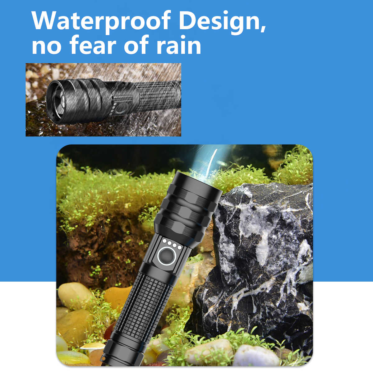 1KM Long Range Flashlight with OSRAM LED – Rechargeable Waterproof 6 Modes 4 Experience superior illumination with this rechargeable flashlight, featuring a German OSRAM P8 LED for an impressive 1,000-meter beam distance. Its zoomable focus and durable, aircraft-grade aluminum construction make it ideal for various outdoor activities and emergency preparedness. It is also IPX6 water-resistant, making it suitable for camping, hiking, security, and tactical use.
🛠️Key Features:: ✅ Super Bright OSRAM P8 LED – Up to 1,000 meters beam distance
✅ Zoomable Focus – Switch from wide floodlight to narrow spotlight
✅ 3000mAh 21700 Rechargeable Battery – Long runtime
✅ 6 Lighting Modes – High / Medium / Low / Eco / Strobe / SOS
✅ Mode Memory Function – Remembers last brightness setting (excluding flash modes)
✅ Single Button Control – Easy one-hand operation
✅ Durable Build – Aircraft-grade aluminum body, IPX6 water-resistant
✅ Compact & Portable – Perfect for travel, camping, hiking, or emergencies ⬇️SCROLL DOWN TO SEE DESCRIPTION⬇️