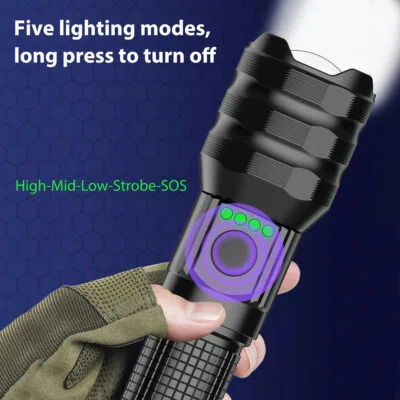 Powerful 1KM OSRAM LED flashlight, 1000m long range, rechargeable, zoomable, waterproof for camping in Nairobi, Kenya.