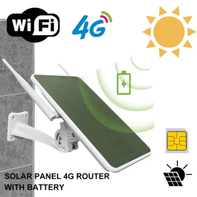 Solar 4G LTE router with 25600mAh battery, 15W panel, WiFi repeater. Ideal for outdoor, off-grid internet in Nairobi, Kenya.