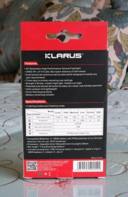 0.330km Klarus XT11S Tactical Flashlight โ 1100 Lumens, Waterproof, Rechargeable, Durable, Long Runtime, Dual Switch LED Torch
