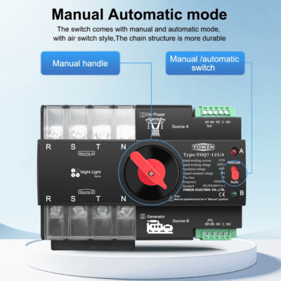 Tomzn TOQ7 4P 100A 3 Phase ATS – Automatic & Manual Transfer Switch | <50ms Generator to KPLC Changeover