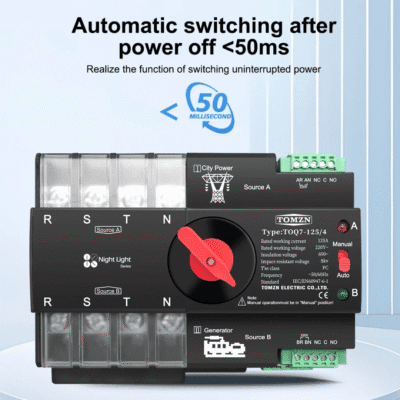 Tomzn TOQ7 4P 100A 3 Phase ATS – Automatic & Manual Transfer Switch | <50ms Generator to KPLC Changeover