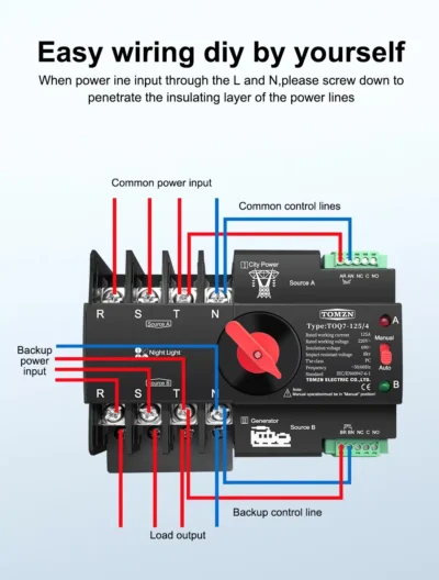Tomzn TOQ7 Dual Power 3-Phase Switch for Homes and Shops