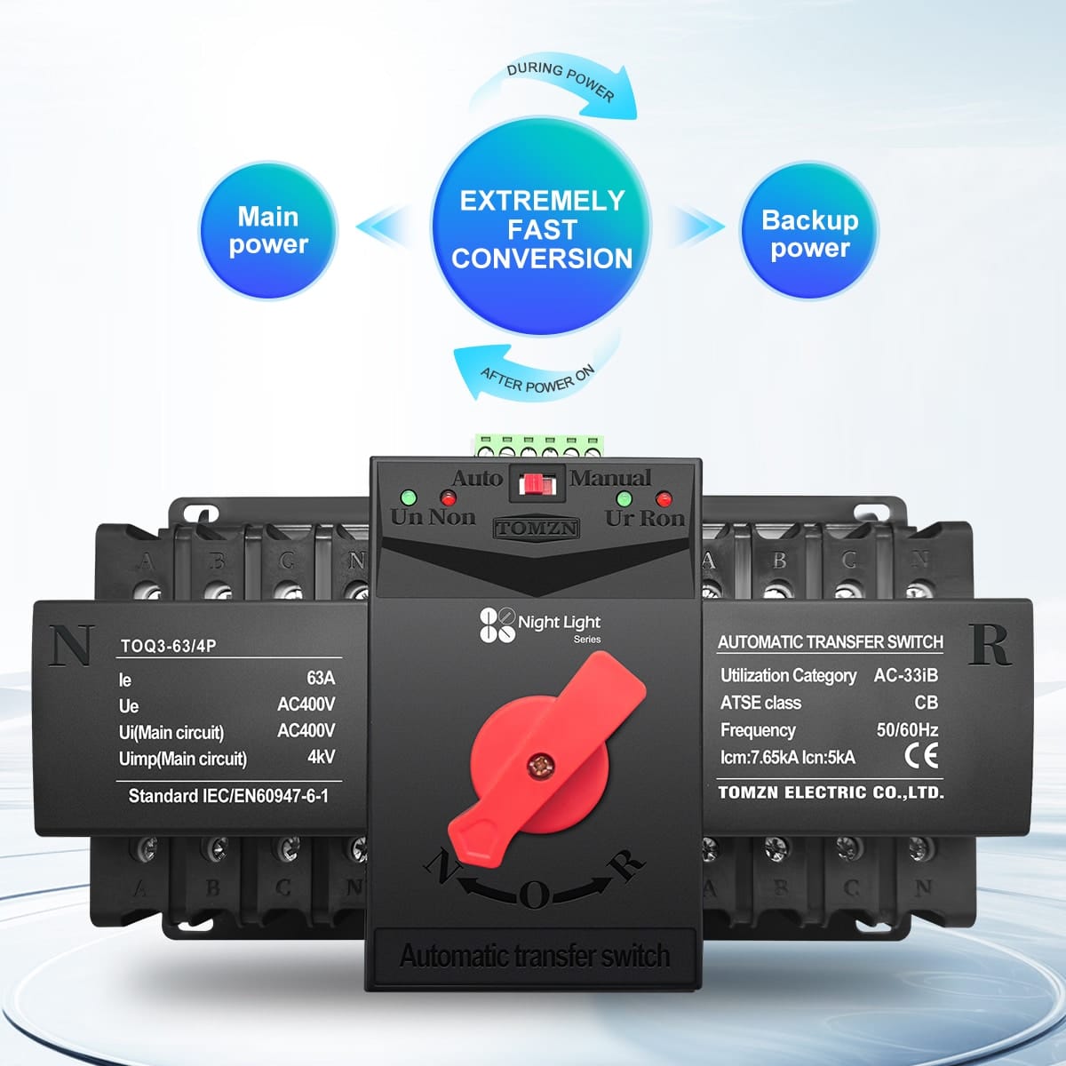 TOMZN TOQ3 125 125 Amp 230400 Volt Automatic Transfer Switch Reliable GeneratorInverter ATS 6 The TOMZN TOQ3-125 is a 125-amp automatic transfer switch (ATS) that automatically switches power between your main supply (KPLC/grid) and a backup source (generator or inverter).When the main power fails, it automatically transfers your load to the backup source in milliseconds — ensuring your lights, fridge, or water pump keep running smoothly.When grid power returns, it switches back to normal supply without needing manual control.