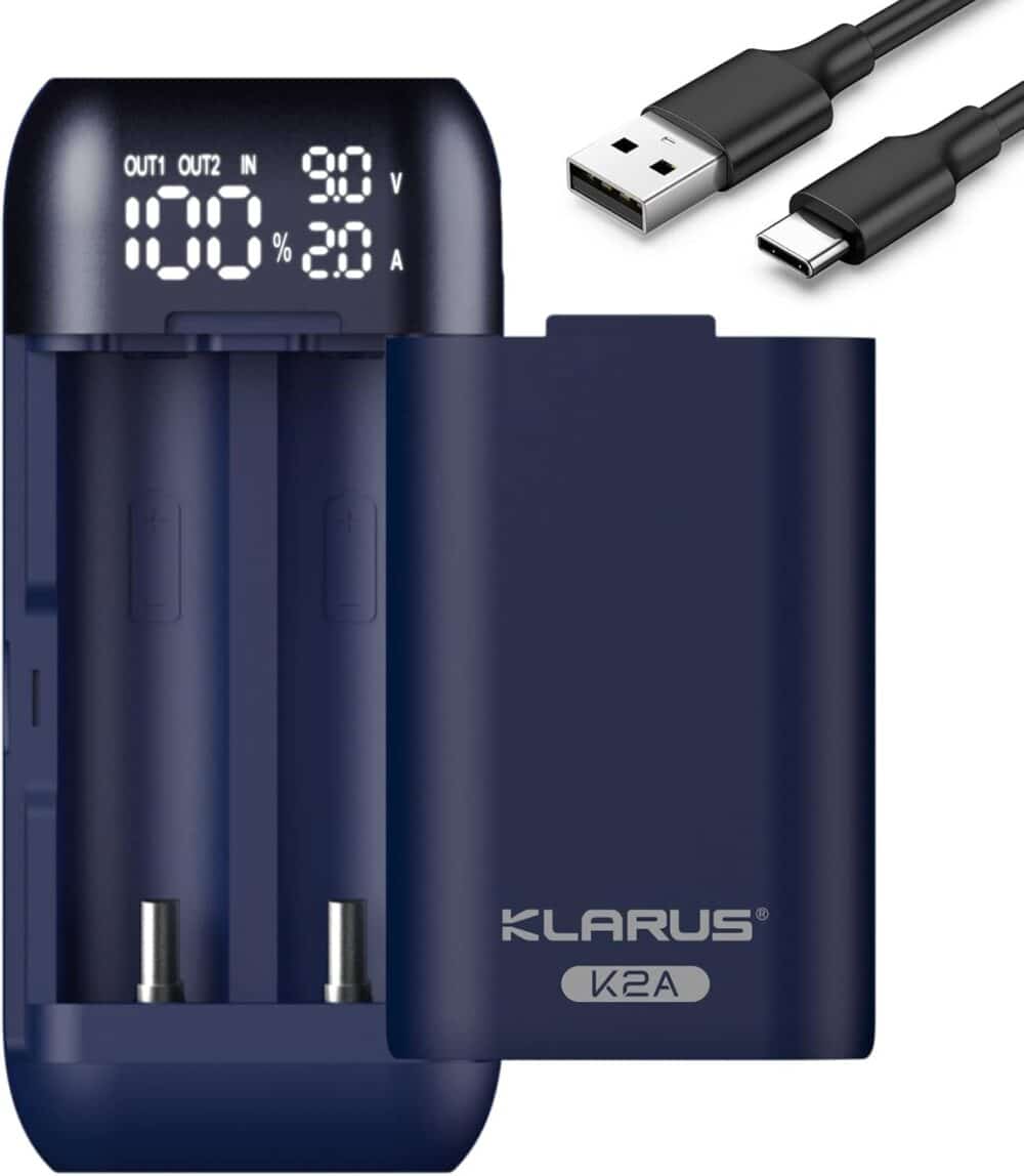 KLARUS K2A Smart Battery Charger and Power Supply 2 in 1 LED Display Smart Charger for Rechargeable Batteries Universal Battery Charger for 21700 20700 ，Only for KLARUS 18650 2 Slots 7 If you rely on rechargeable flashlights, headlamps, or other battery-powered gear on camping trips, you already know the frustration of dead batteries in the middle of nowhere. The Klarus K2A Intelligent Dual Battery Charger is built to solve exactly that problem — and it does it faster, smarter, and more safely than most chargers on the market.