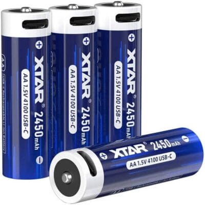 XTAR AA Lithium-ion USB-C Battery 1.5V 2A, 4100mWh 2450mAh with LED Indicator – 4 Pack2
