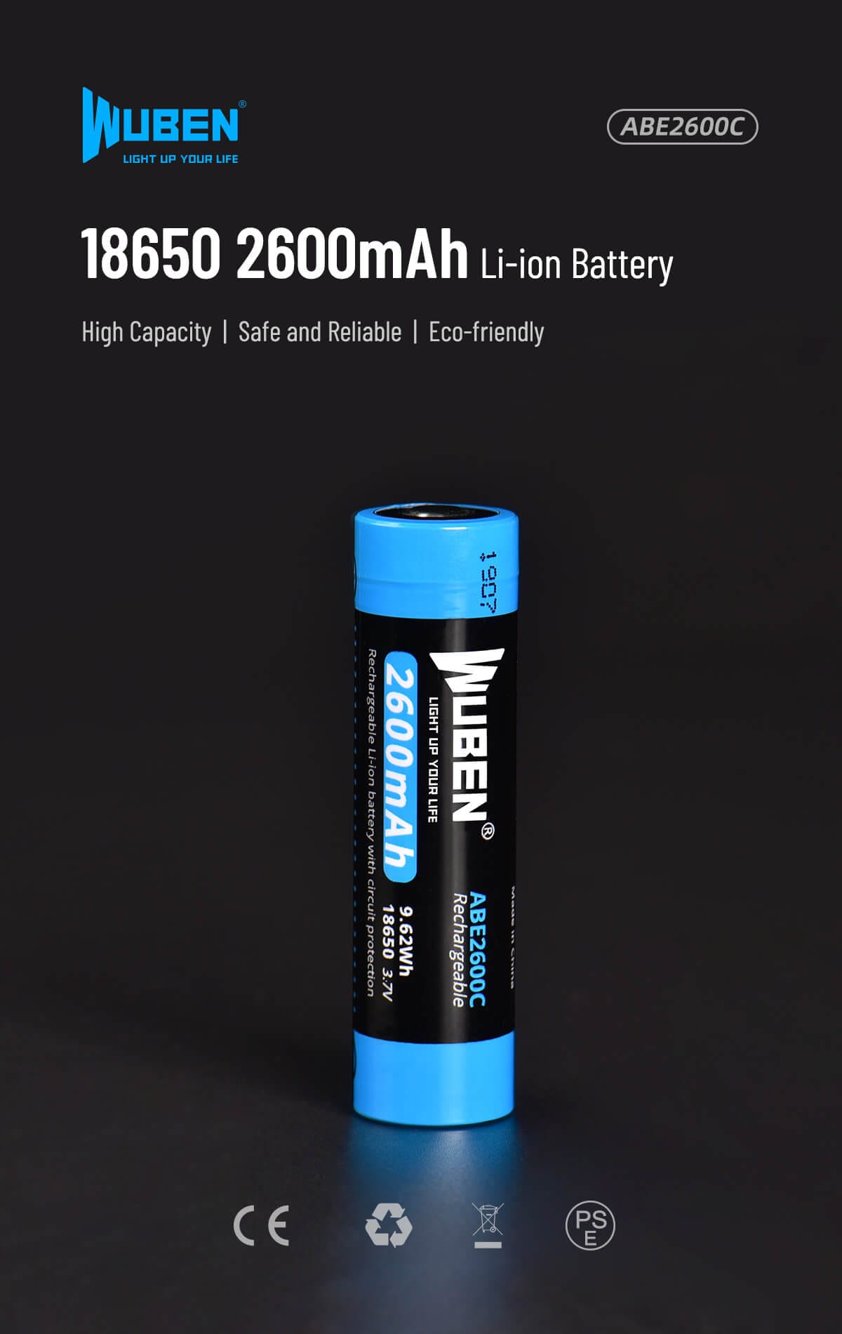 WUBEN 18650 Battery 2600mAh Protected Li-ion | Flashlight, Gimbal & Solar Light Power | Button Top Cell 4 wuben 2600mah 18650 battery