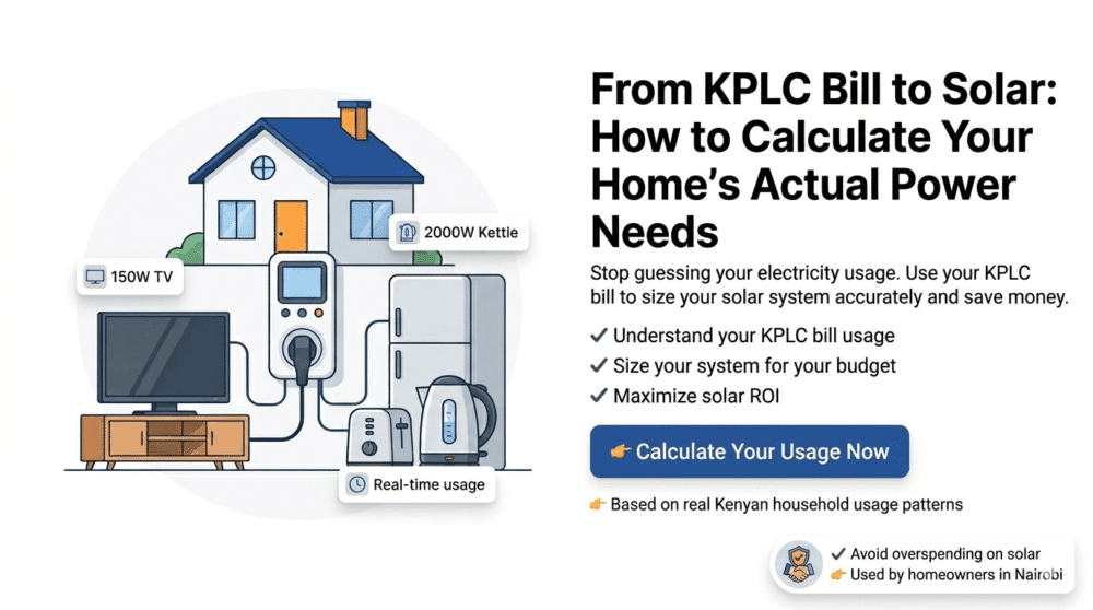 From KPLC Bill to Solar How to Calculate Your Homes Actual Power Needs Many Kenyans are making the switch to solar power to escape rising KPLC token costs and frequent blackouts. But here is the problem: most people install solar without knowing their actual power usage. This leads to overspending on oversized systems, undersized systems that cannot handle your load, and poor performance with frequent tripping. Before installing solar, you must understand your electricity consumption. In this guide, we will show you exactly how to measure your home's power usage in watts using simple methods that work for any Kenyan household.