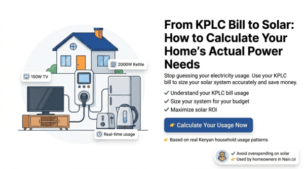 From KPLC Bill to Solar How to Calculate Your Homes Actual Power Needs Many Kenyans are making the switch to solar power to escape rising KPLC token costs and frequent blackouts. But here is the problem: most people install solar without knowing their actual power usage. This leads to overspending on oversized systems, undersized systems that cannot handle your load, and poor performance with frequent tripping. Before installing solar, you must understand your electricity consumption. In this guide, we will show you exactly how to measure your home's power usage in watts using simple methods that work for any Kenyan household.