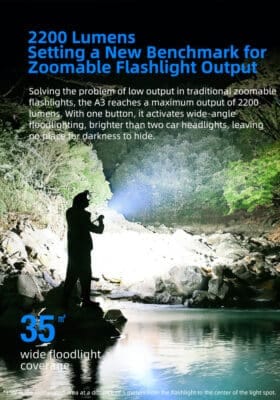Klarus A3 Rechargeable Zoom Torch – 2200 Lumens