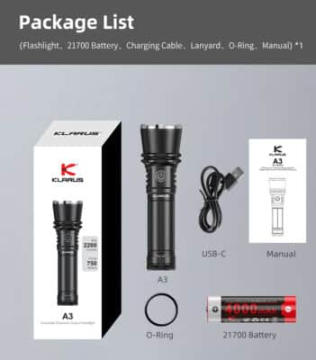 Klarus A3 Rechargeable Zoom Torch – 2200 Lumens