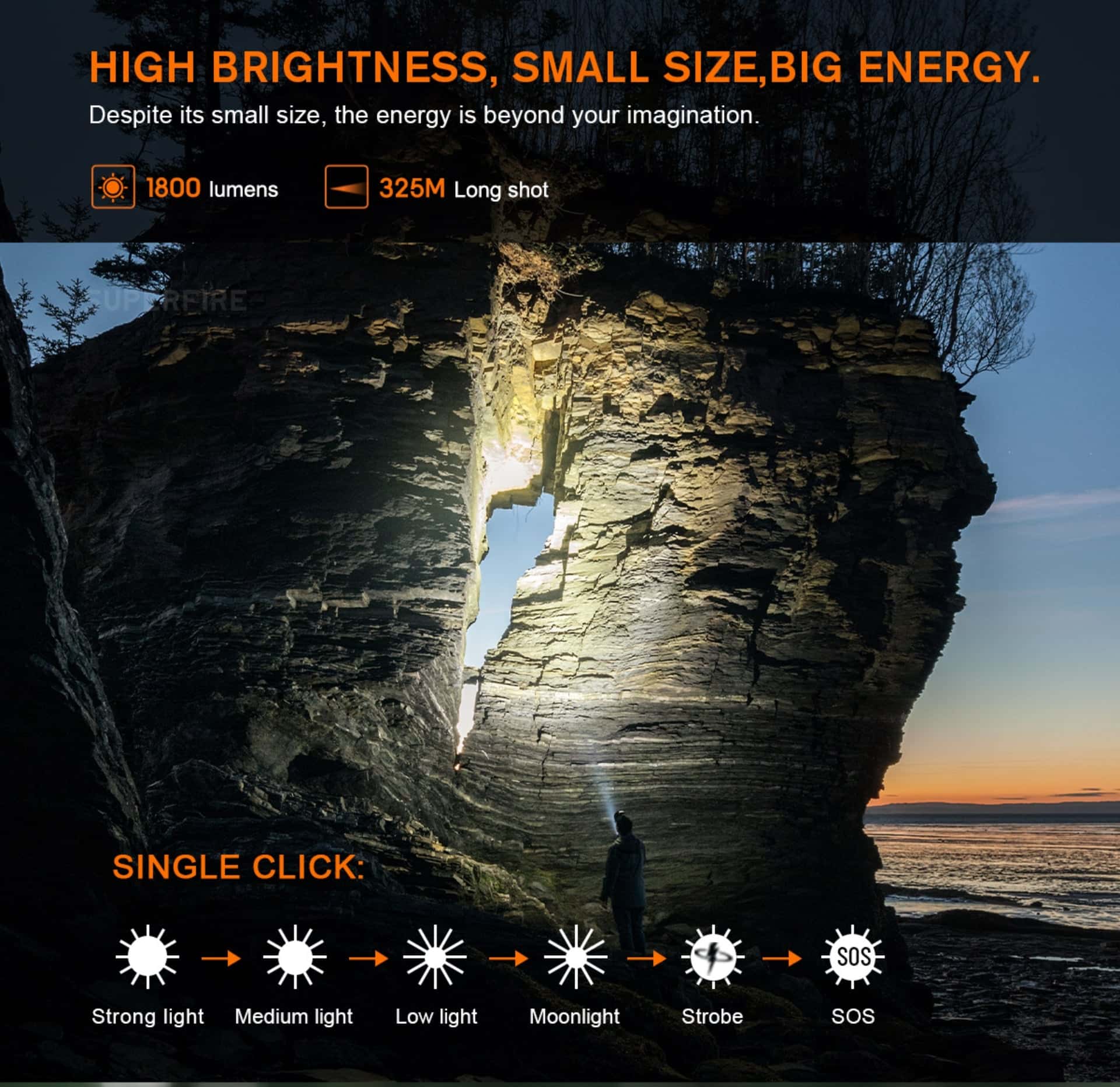 SUPERFIRE TL01 X Tactical Flashlight 1800 Lumens 325M Range 3350mAh Battery USB C Rechargeable 2 The SUPERFIRE TL01-X Tactical Flashlight is a high-performance rechargeable torch designed for users who need strong brightness, fast response control, and dependable durability. With a powerful 1800 lumens output, this flashlight gives a long-reaching beam of up to 325 metres, making it ideal for home security, patrol work, outdoor adventures, camping, blackouts, and emergency situations.