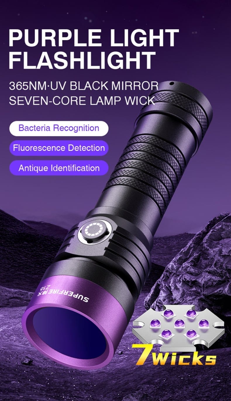 Superfire vZ16 UV Flashlight 365nm for Leak Detection, Pet Stains, Currency Checking & Inspection, snake 3 Superfire vZ16 UV Flashlight 365nm for Leak Detection Pet Stains Currency Checking Inspection The Superfire Z16 UV Flashlight 365nm is a genuine 365nm UV torch made for users who want better performance than ordinary 395nm UV lights. It gives off a cleaner, stronger UV beam that helps reveal things you cannot easily see under normal light. This makes it useful for checking stains, leaks, security markings, gemstones, and many other inspection jobs at home, in business, or in the workshop.