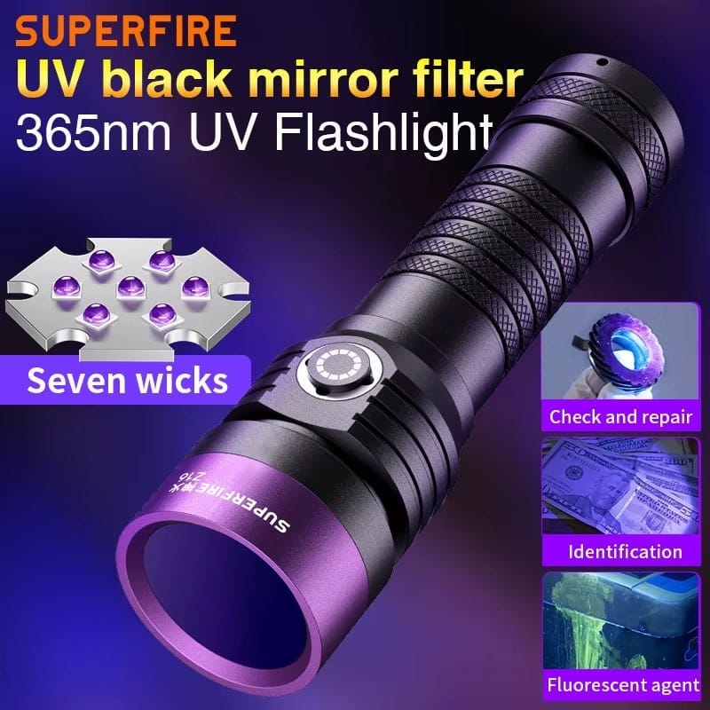 Superfire vZ16 UV Flashlight 365nm for Leak Detection, Pet Stains, Currency Checking & Inspection, snake