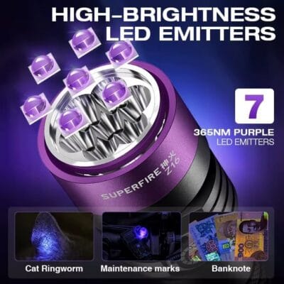 Ultrafire Z16 UV Flashlight 365nm – Rechargeable Filtered UV Torch (1)