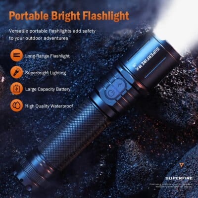 SUPERFIRE J6 Rechargeable Flashlight – 480 Lumens, Type-C Charging, Long Range LED Torch (1)